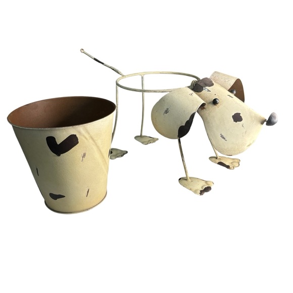 Rustic Garden Puppy Dog Planter Flower Pot Holder Coil Bobblehead & Tail - Tan - Picture 6 of 11